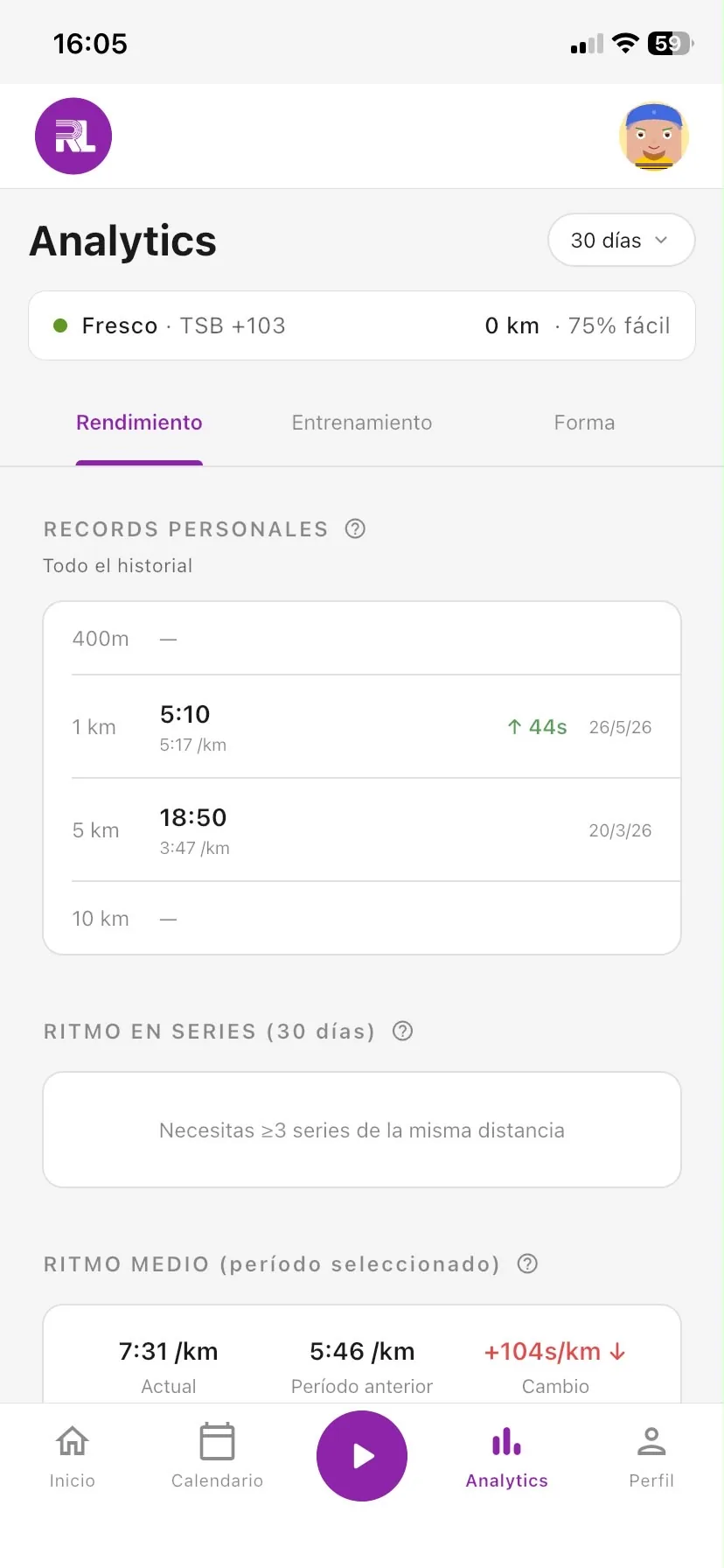 Récords personales de 400 m a 10 km con mejora de marca